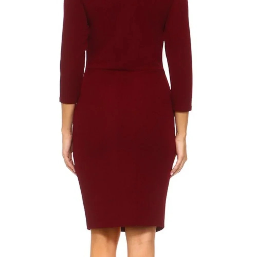 Kangaroo Pockets Solid Red Bodycon Midi Dress Casual Church Office 7/8 Sleeves - Picture 5 of 5